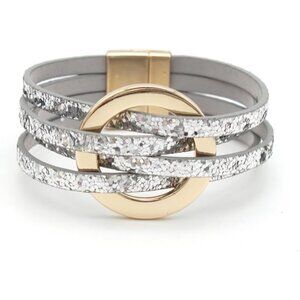 Shiny Charm Leather Wrap Strand Handmade Cuff Bracelet for Women Holiday Jewelry